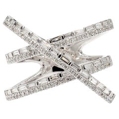 Natural White Baguette Diamond 0.78 Carat TW White Gold Cocktail Ring