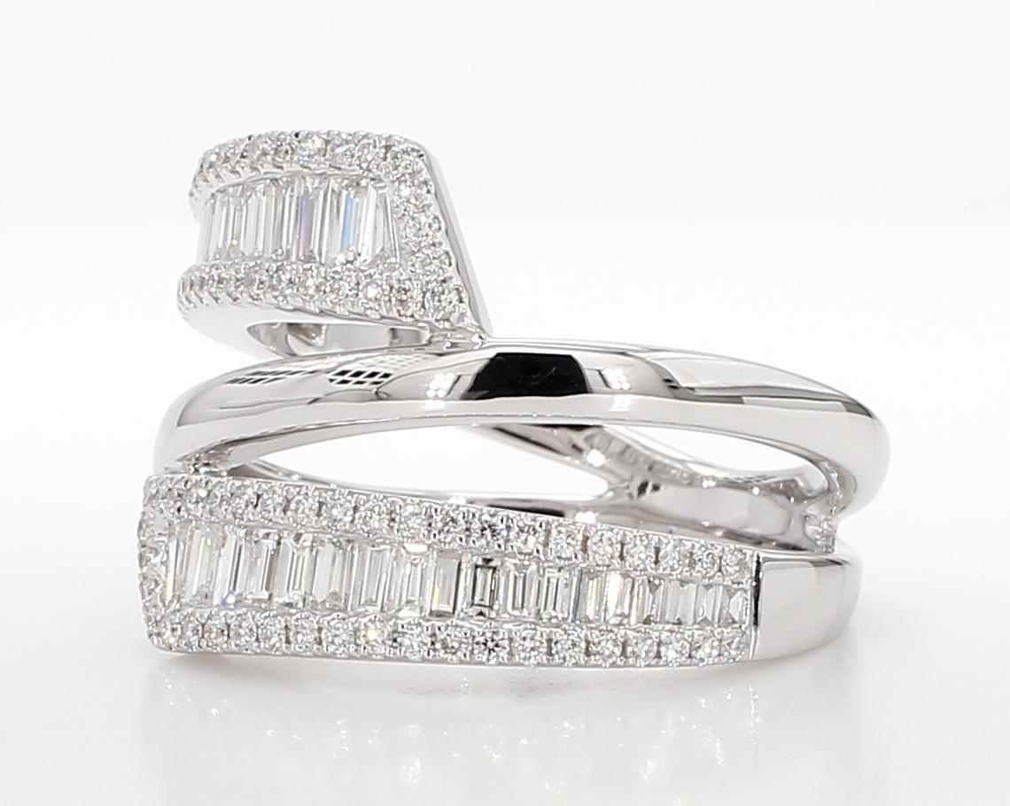 Contemporary Natural White Baguette Diamond 0.91 Carat TW White Gold Cocktail Band For Sale