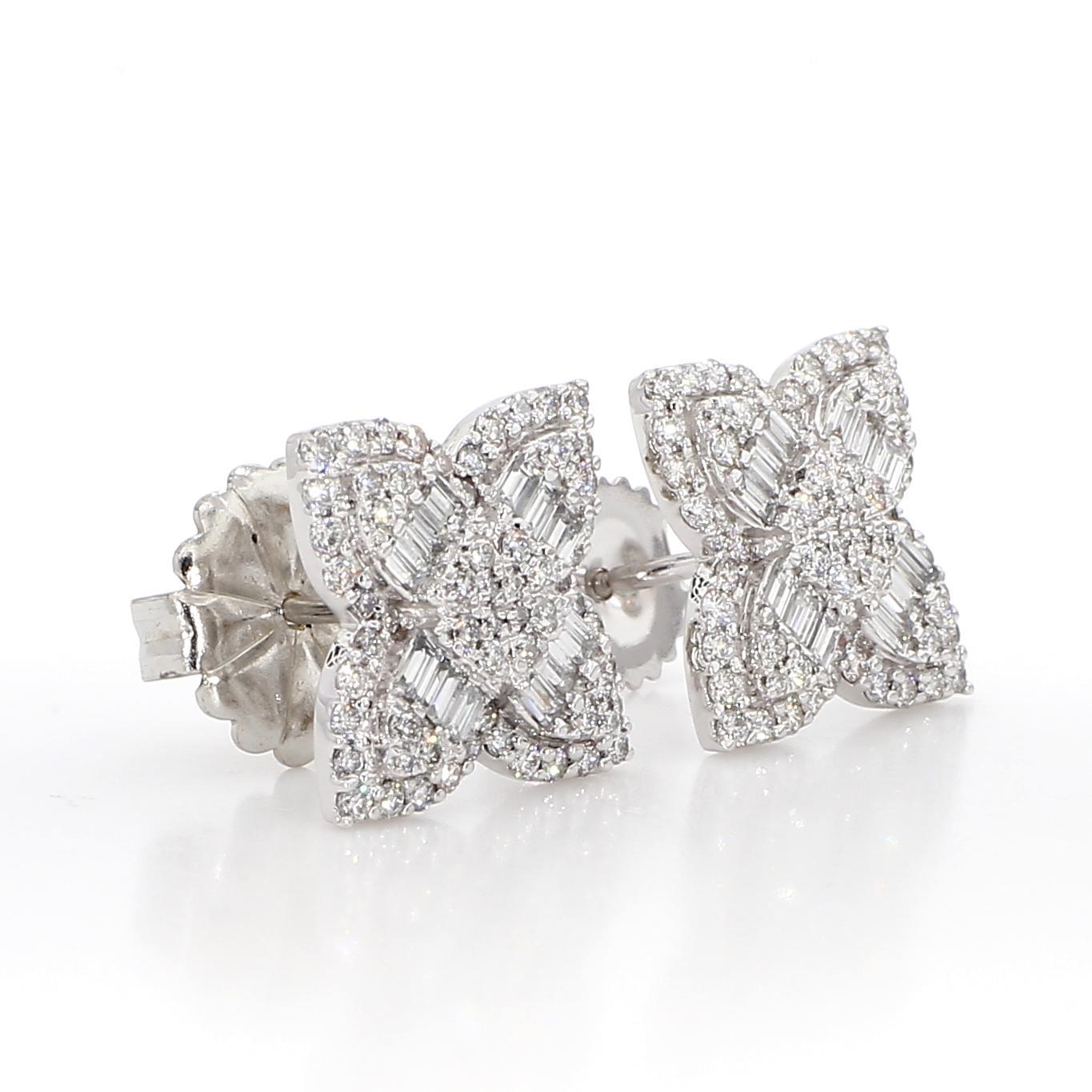Baguette Cut Natural White Baguette Diamond 1.00 Carat TW Gold Stud Earrings