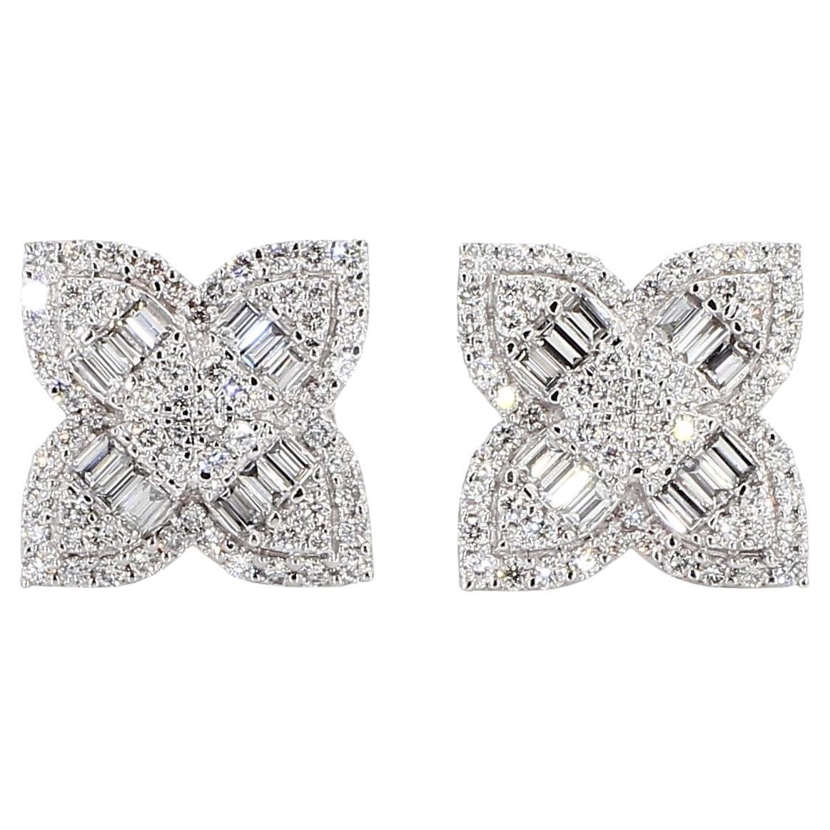 Natural White Baguette Diamond 1.00 Carat TW Gold Stud Earrings