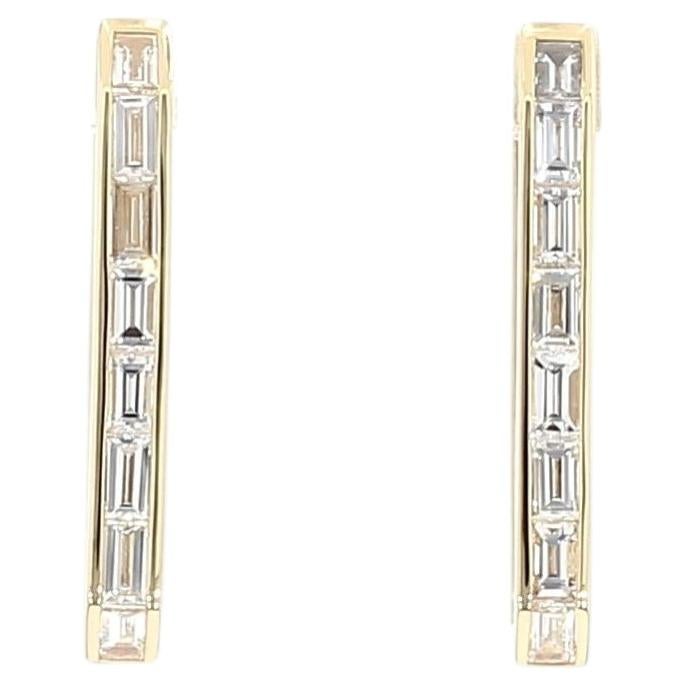 Natural White Baguette Diamond 1.09 Carat TW Gold Earrings