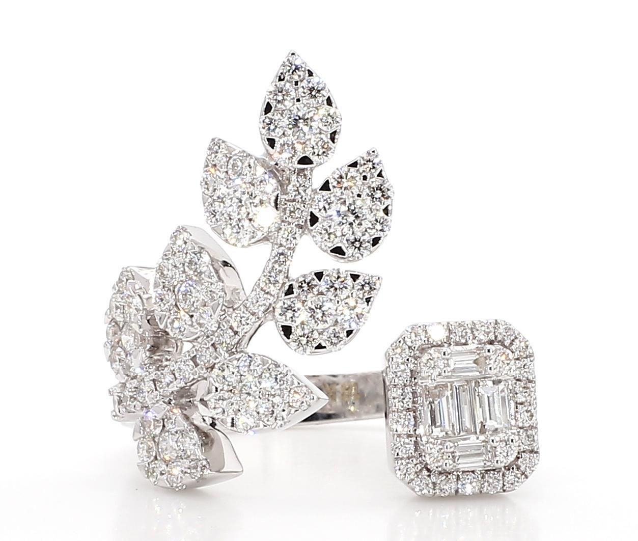 Cocktailring aus Weißgold mit natürlichem weißem Baguette-Diamant 1.40 Karat TW (Zeitgenössisch) im Angebot