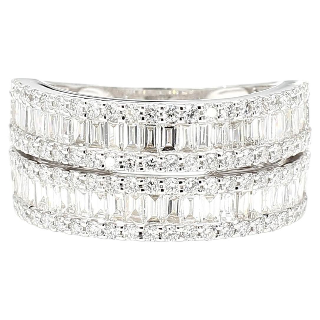 Natural White Baguette Diamond 1.56 Carat TW White Gold Cocktail Ring