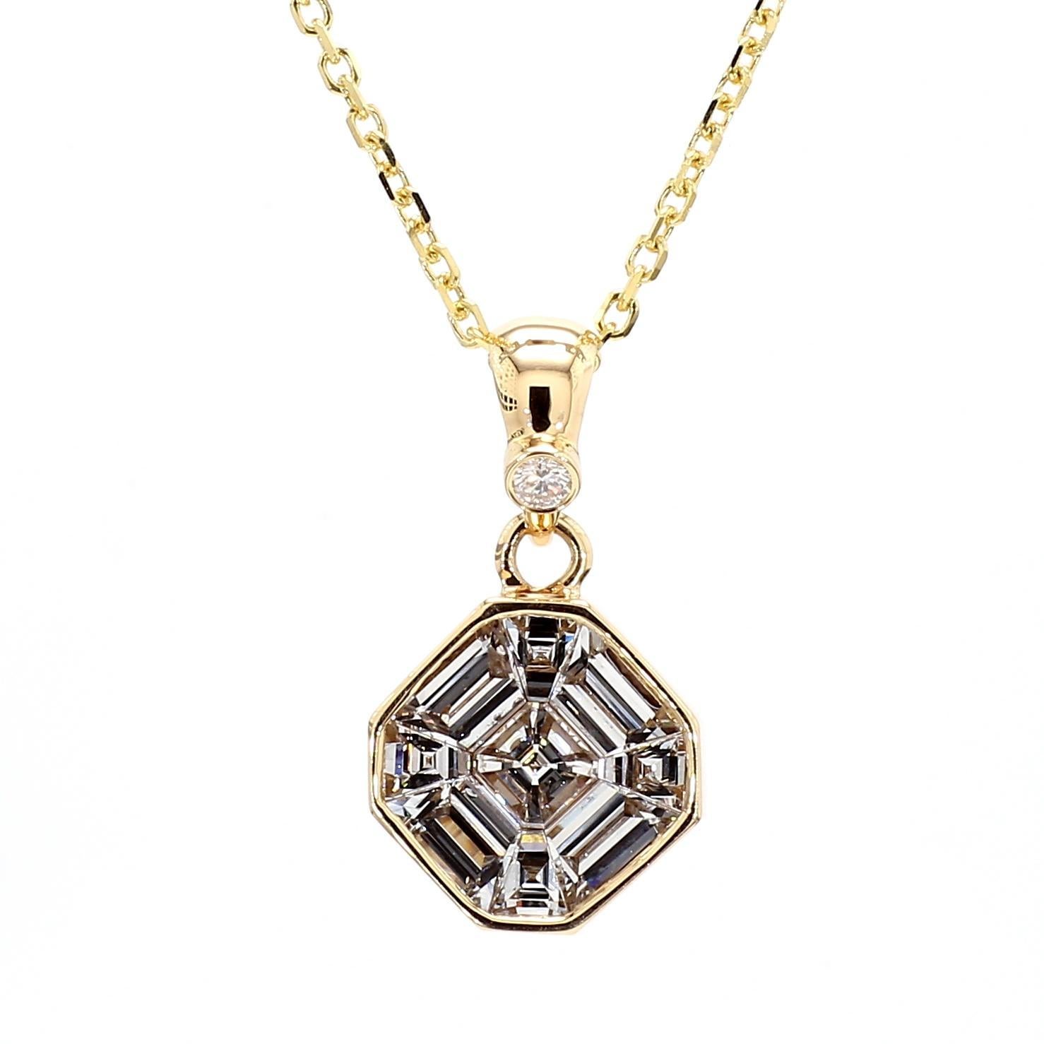 Contemporaneo Ciondolo a goccia in oro giallo con diamante bianco naturale baguette da 1,70 carati TW in vendita