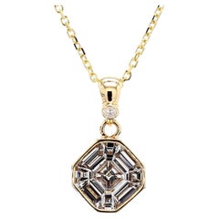 Natural White Baguette Diamond 1.70 Carat TW Yellow Gold Drop Pendant