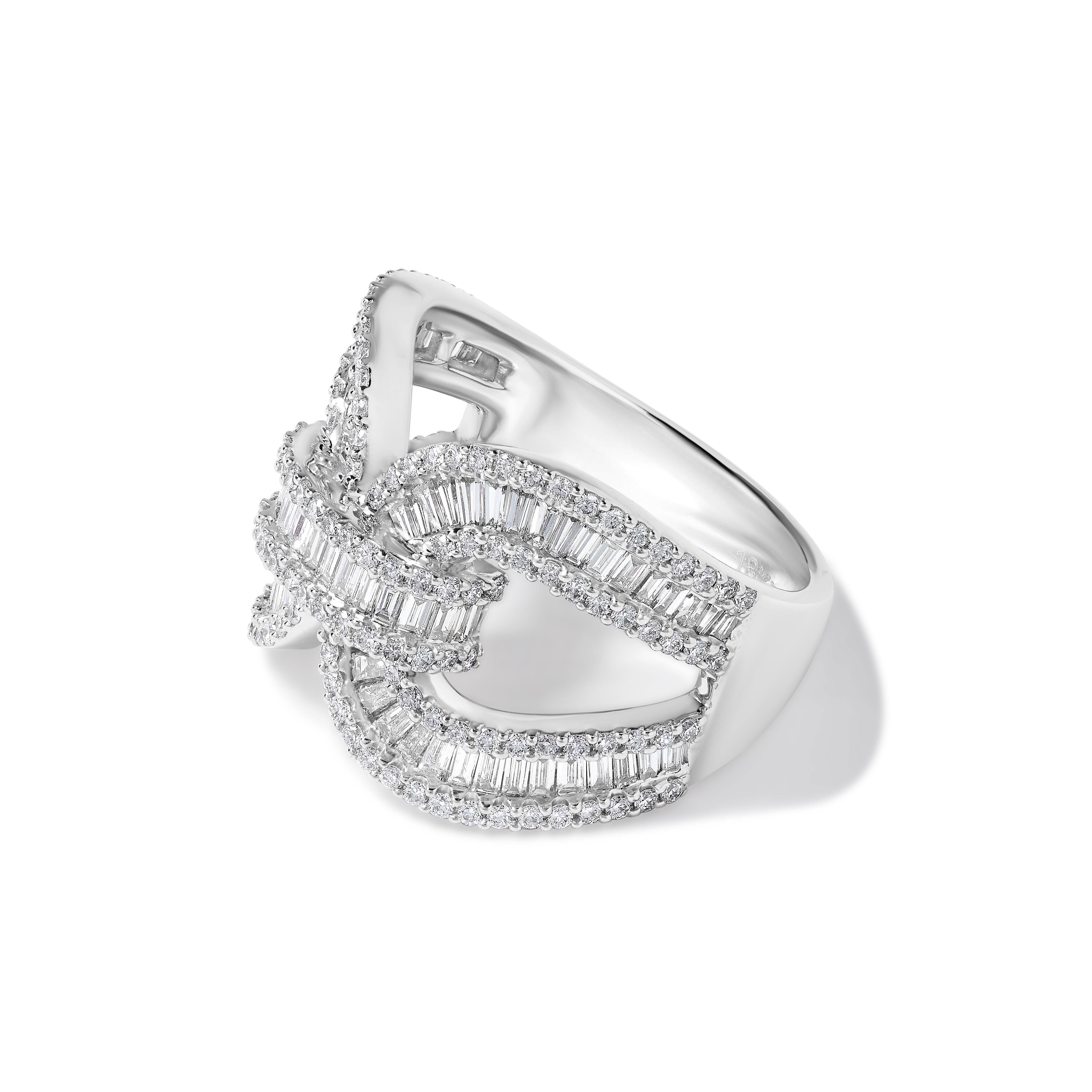 Contemporary Natural White Baguette Diamond 1.80 Carat TW White Gold Band For Sale