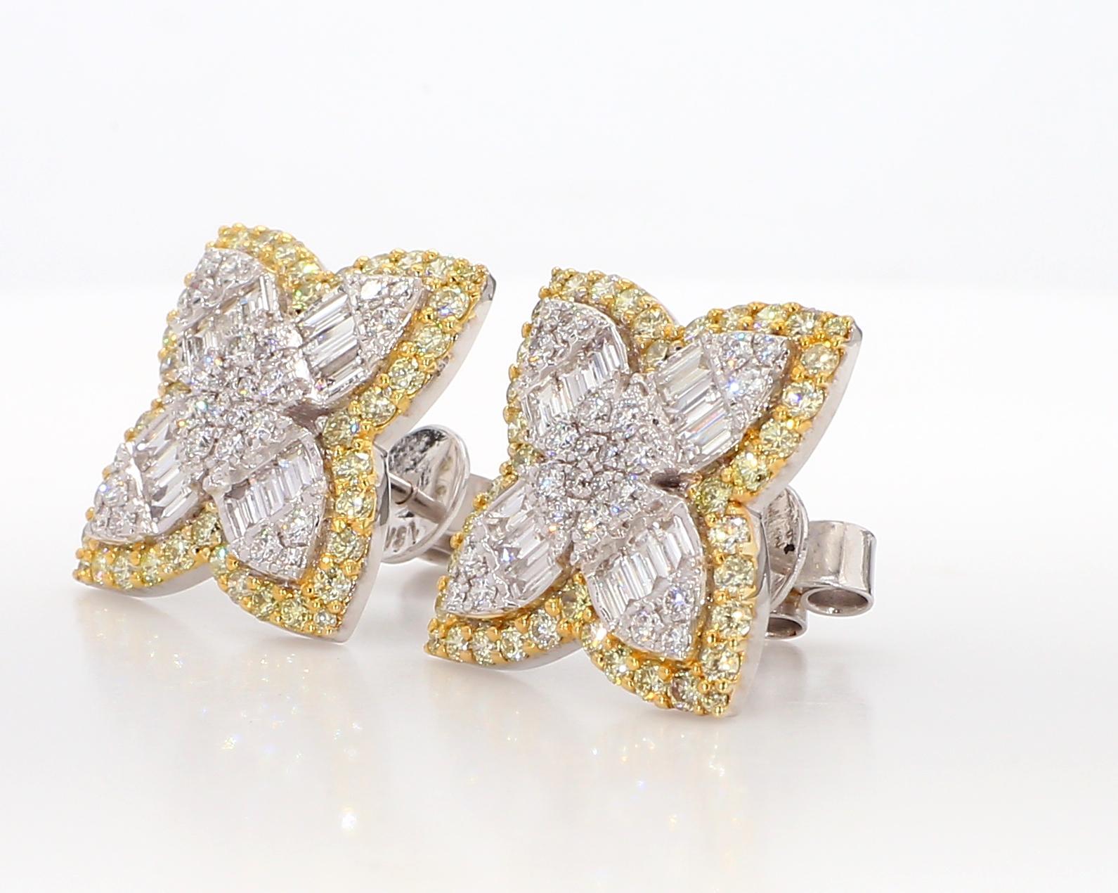Contemporary Natural White Baguette Diamond 2.03 Carat TW Gold Stud Earrings For Sale