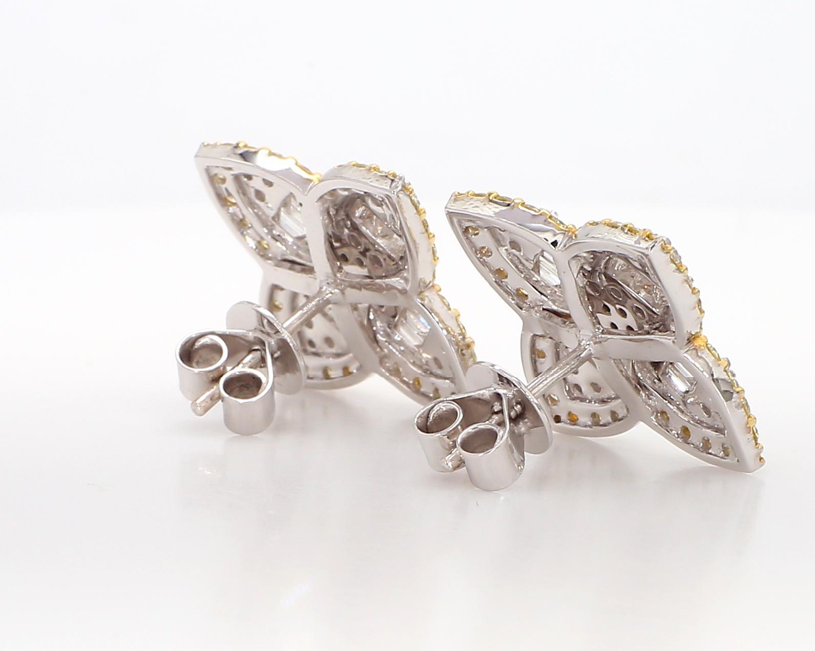 Natural White Baguette Diamond 2.03 Carat TW Gold Stud Earrings For Sale 1