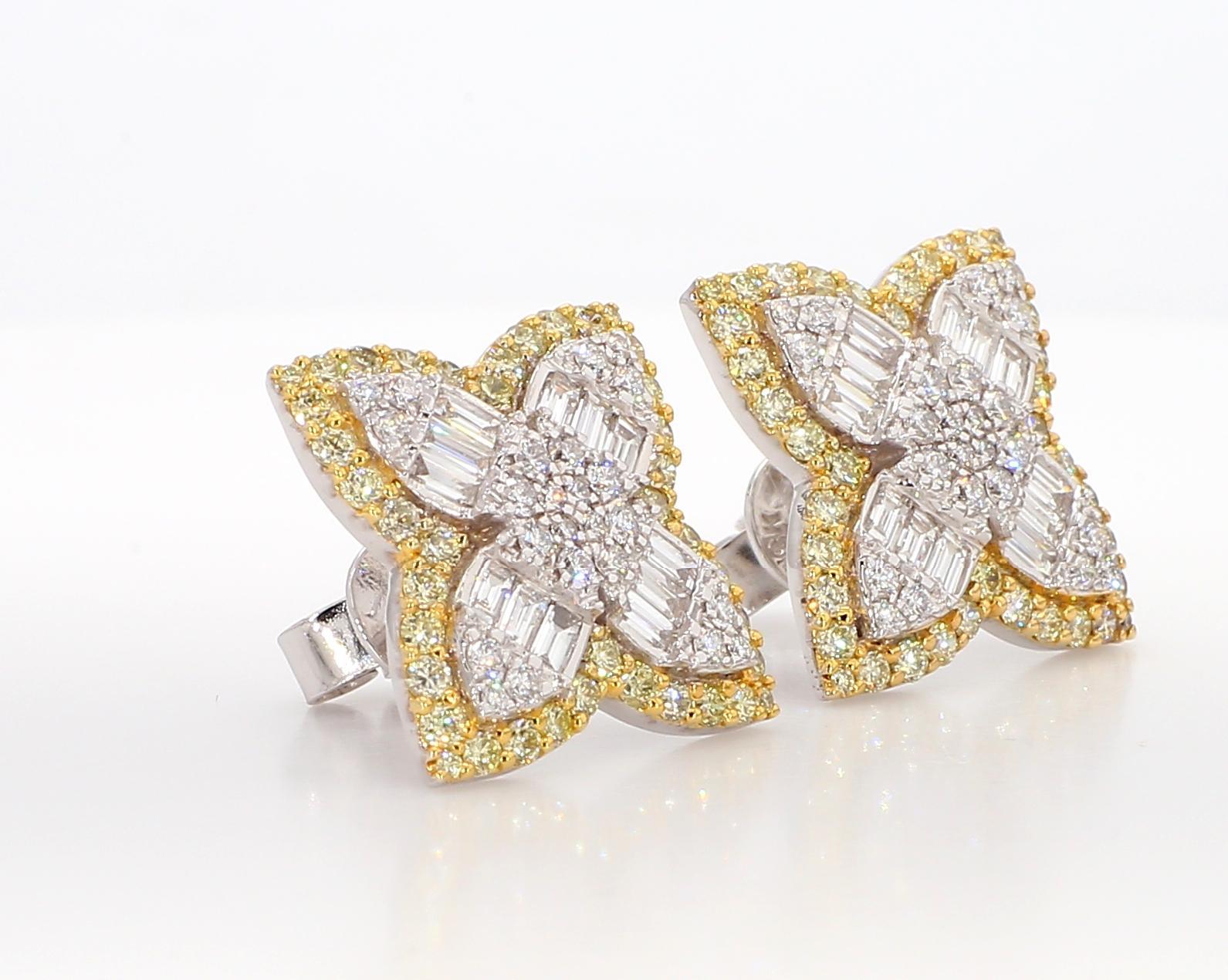 Natural White Baguette Diamond 2.03 Carat TW Gold Stud Earrings For Sale 3