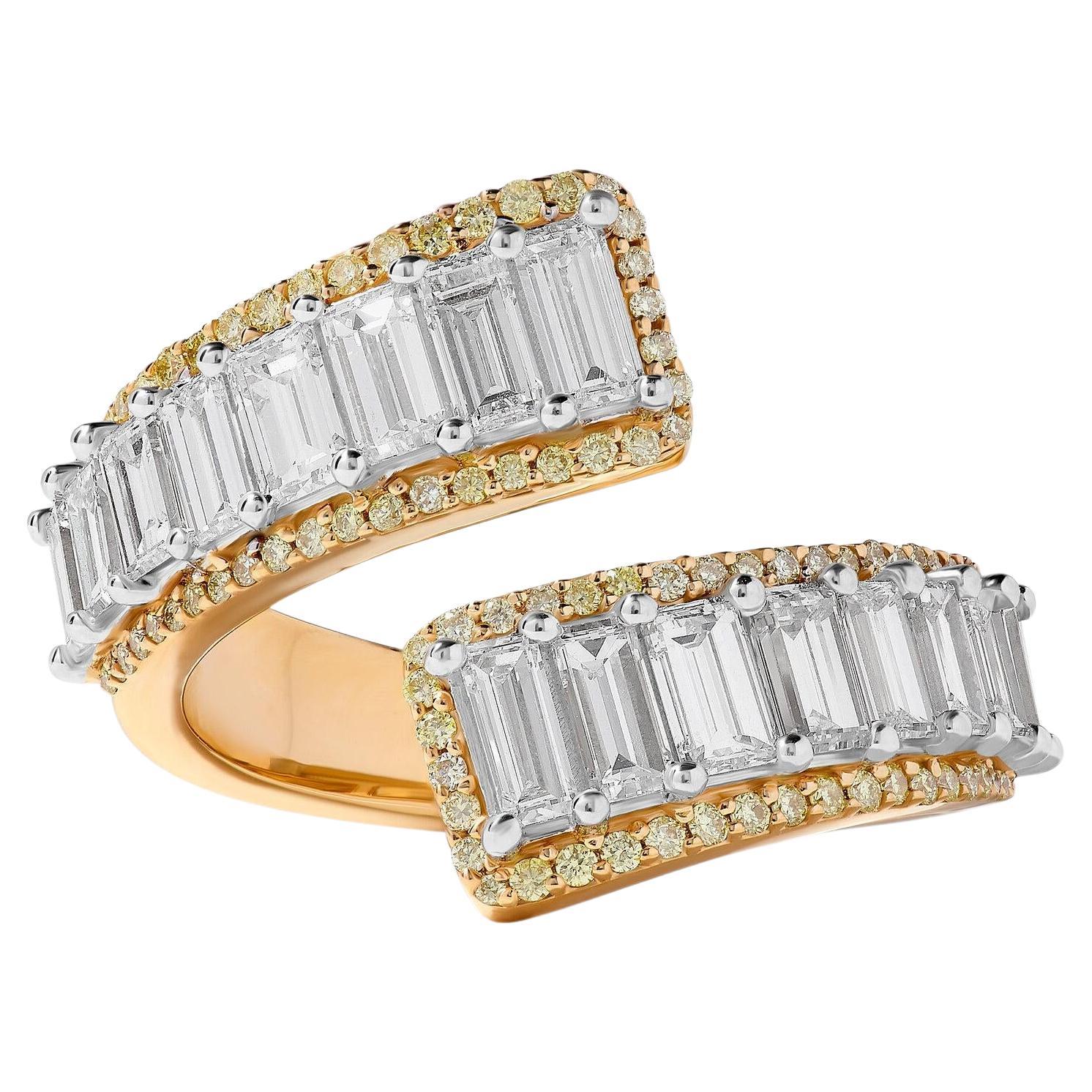 Natural White Baguette Diamond 2.70 Carat TW Yellow Gold Cocktail Band