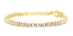 Natural White Baguette Diamond 2.95 Carat TW Yellow Gold Tennis Bracelet