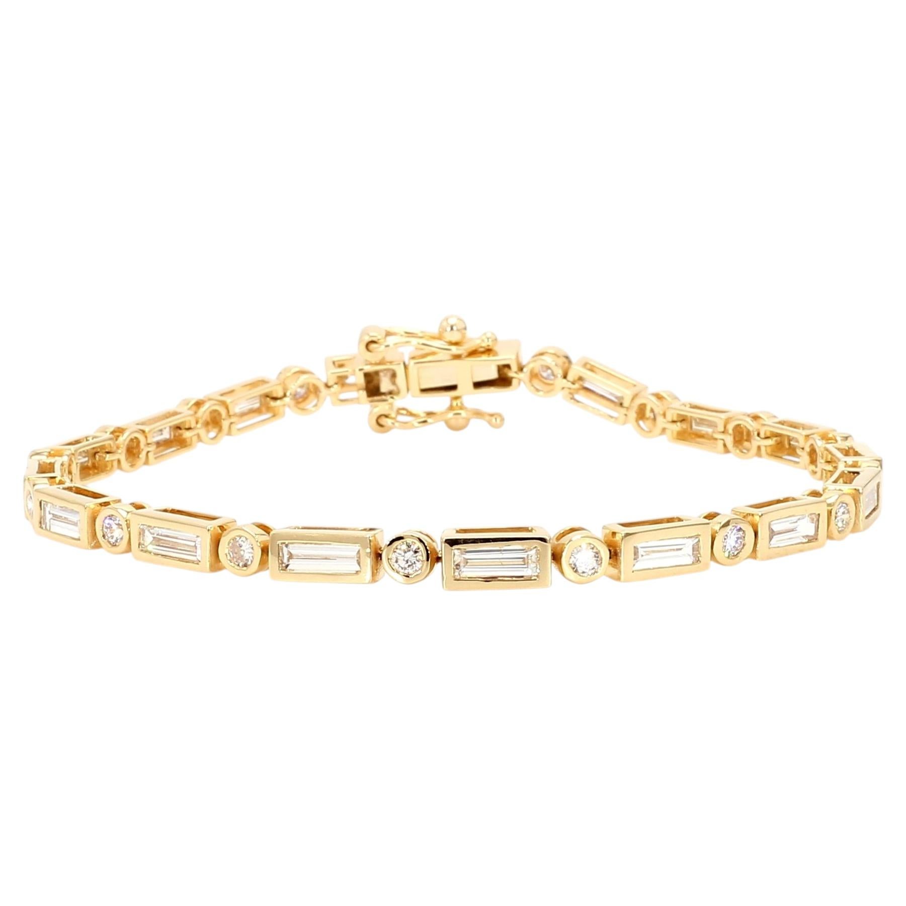 Bracciale tennis in oro con diamanti "Baguette" bianchi naturali, 3,50 carati in totale