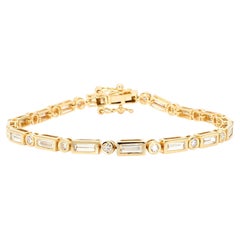 Natural White Baguette Diamond 3.50 Carat TW Gold Tennis Bracelet