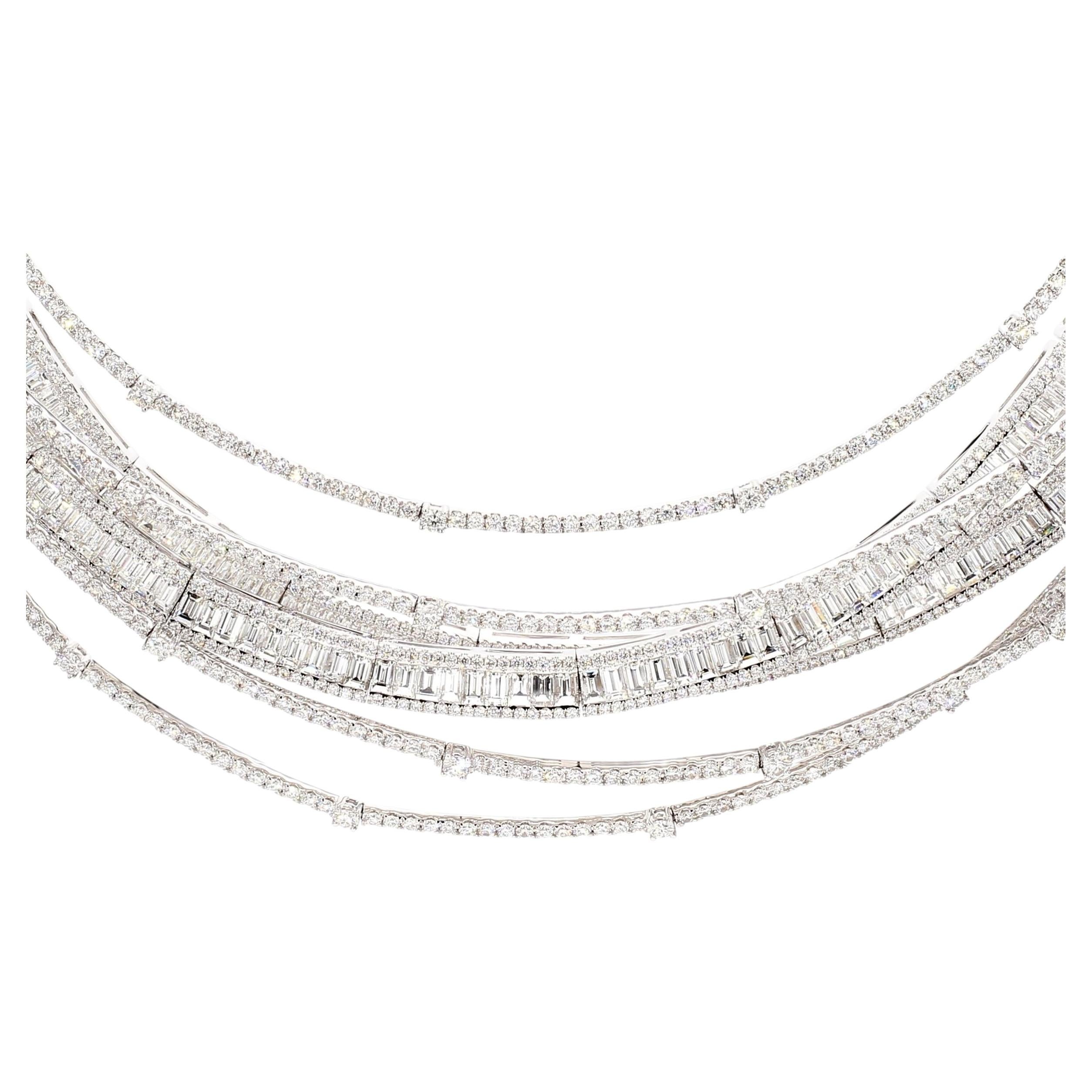 Natürlicher weißer Baguette-Diamant 36.32 Karat TW Weißgold-Tropfen-Halskette