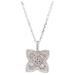 Natural White Baguette Diamond .91 Carat TW White Gold Drop Pendant