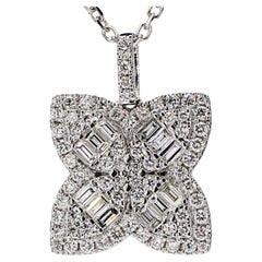 Natural White Baguette Diamond .91 Carat TW White Gold Pendant