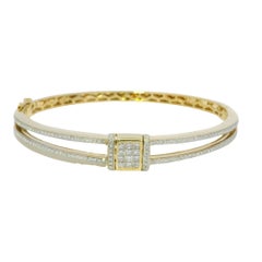 Natural White & Blue Irradiated Diamond 14-Karat Bangle Bracelet In Stock