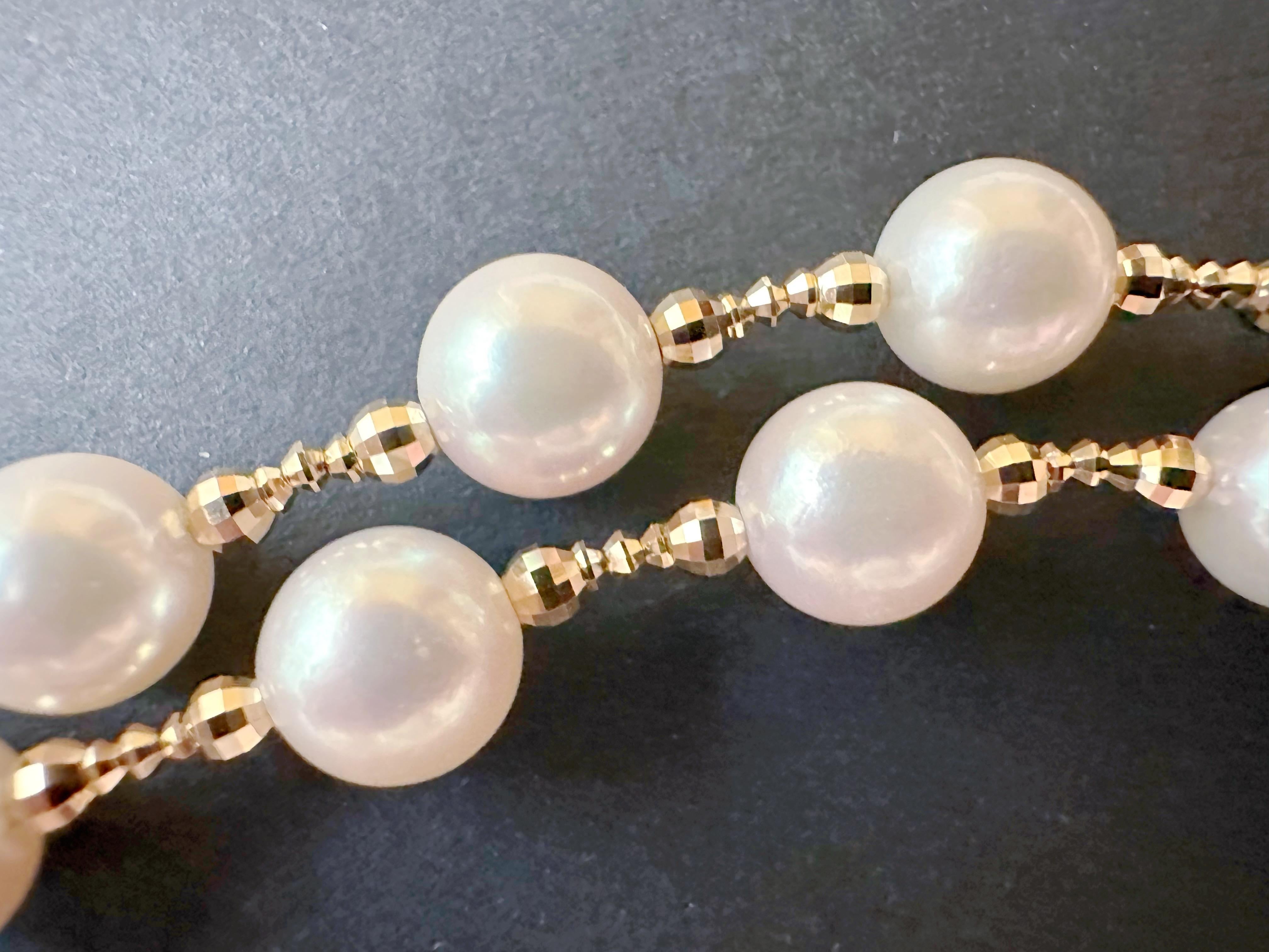 Natural White Colour Japan Sea Water Akoya Pearl Necklace with 18K Golden Beads For Sale 11