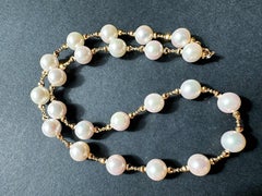 Natural White Colour Japan Sea Water Akoya Pearl Necklace with 18K Golden Beads