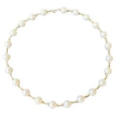 Natural White Colour Japan Sea Water Akoya Pearl Necklace with 18K Golden Beads