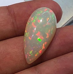 Natürlicher weißer, cremiger Opal, 18,55 Karat, Birnenform, Cabochon, loser Edelstein, mehrfarbiges Feuer