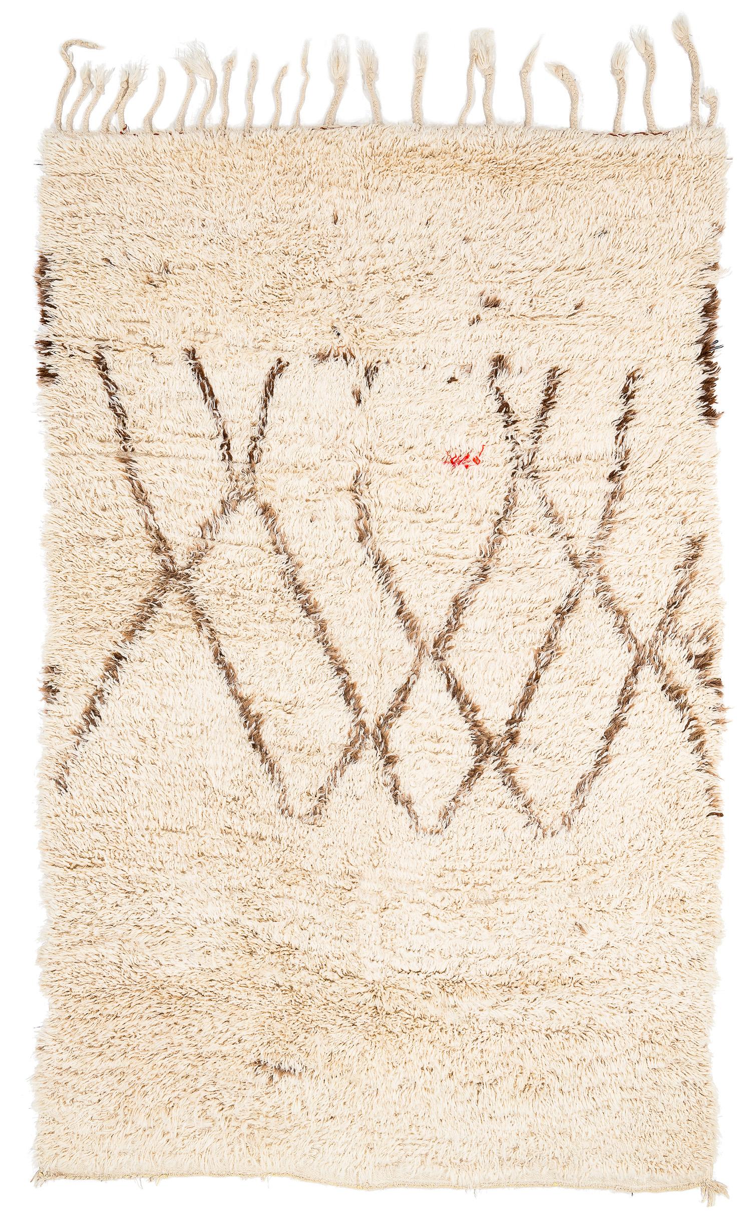 Alfombra Minimalista Natural Blanca Cruz Roja Talismán Vintage Auténtica Marroquí