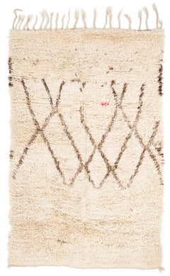 Minimalist Natural White Cross Red Talisman Vintage Authentic Moroccan Area Rug