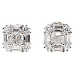 Natural White Cushion Diamond 1.49 Carat TW White Gold Stud Earrings
