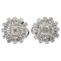 Natural White Cushion Diamond 3.80 Carat TW Gold Stud Earrings