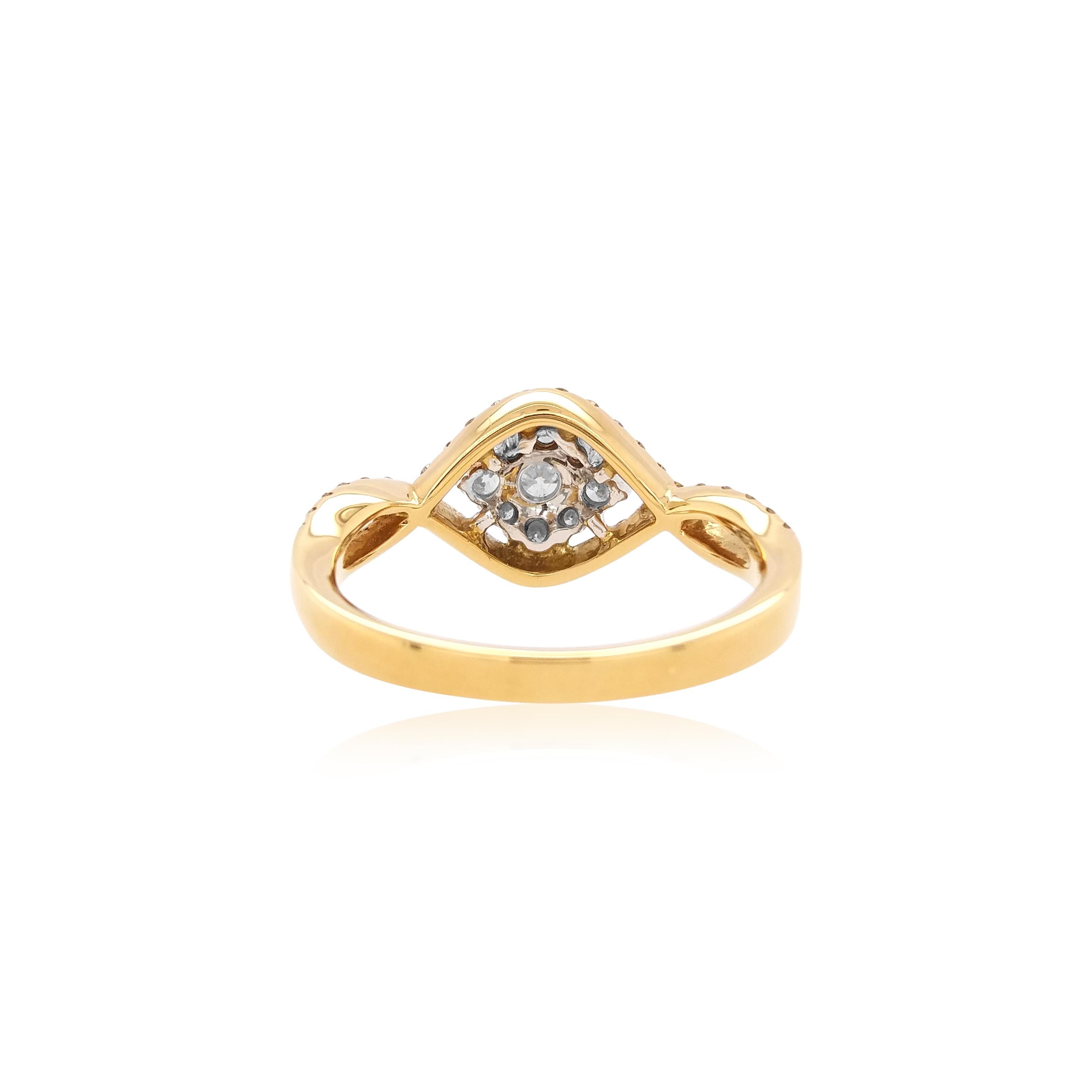 This mesmeric ring features the exceptional sparkling white diamonds at its forefront, perfectly accentuated by the yellow diamonds which surrounds it. Bold, yet intricate, set in 18 Karat white and yellow gold, this one-of-a-kind ring will add a