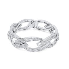 Bracelet en diamants blancs naturels, 19,00 ct, taille baguette, or blanc 18 carats