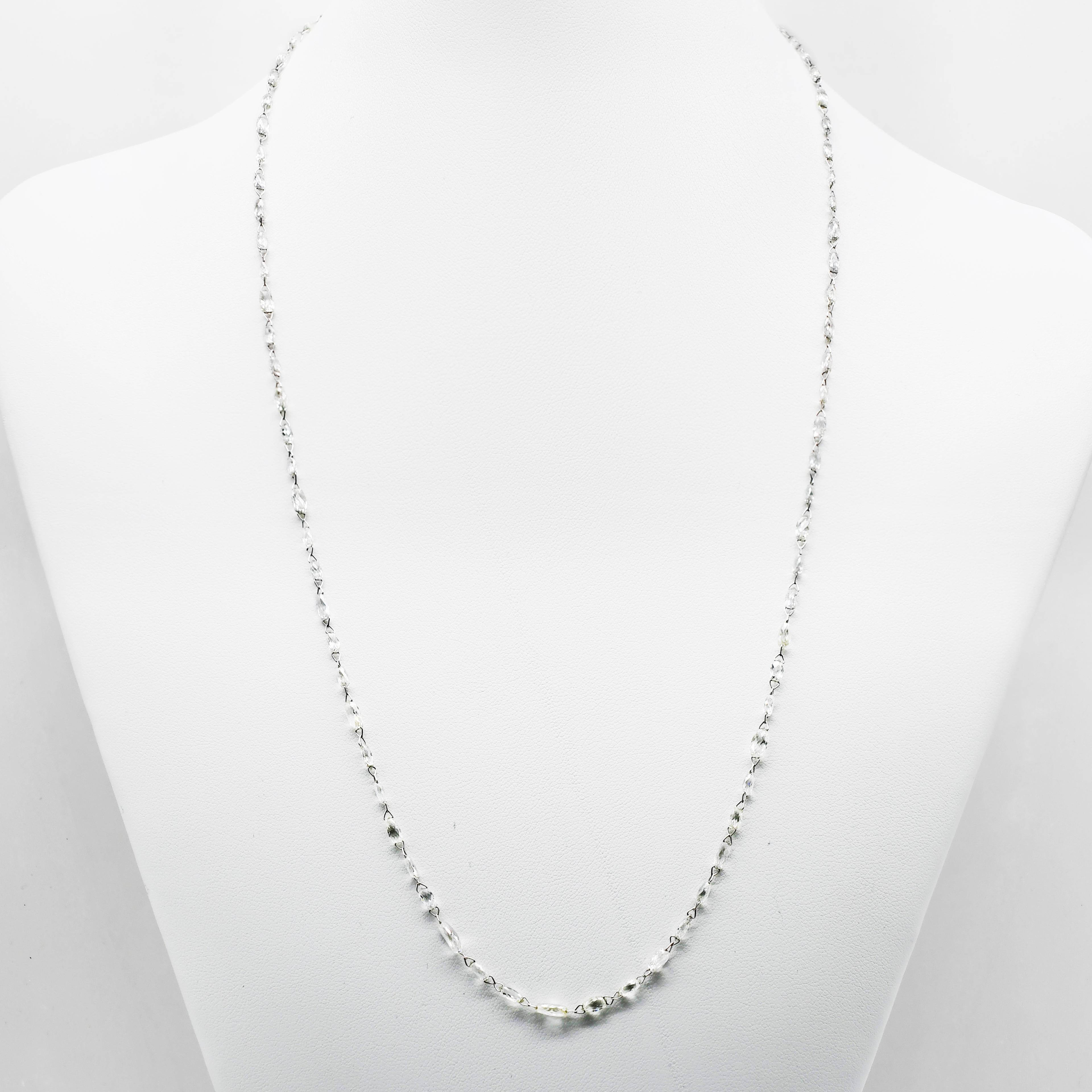 Modern Natural White Diamond Briolette Chain Necklace in 18 Karat White Gold
