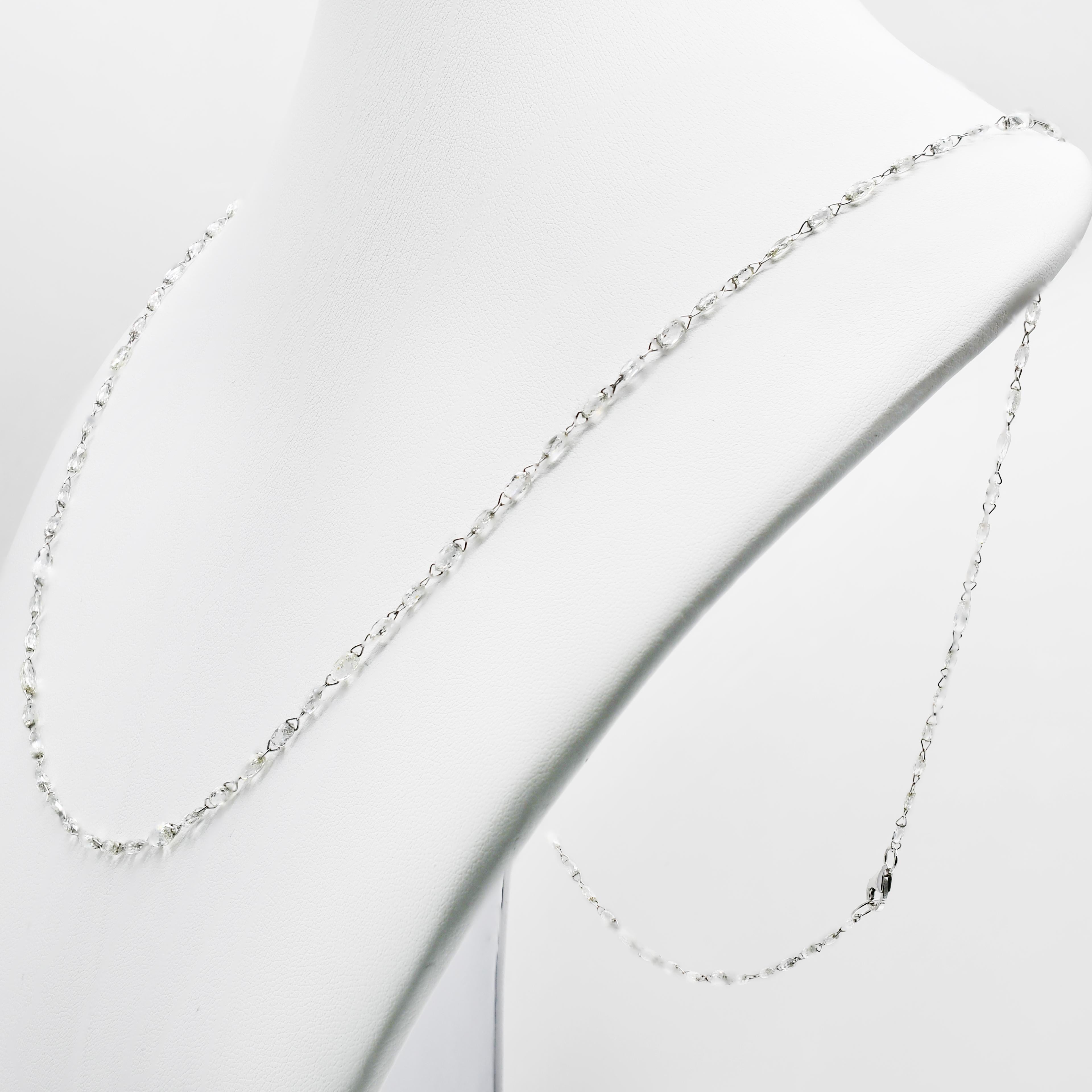 Natural White Diamond Briolette Chain Necklace in 18 Karat White Gold In New Condition In Hong Kong, HK