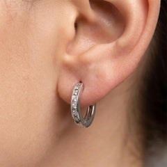 Natural White Diamond Earrings Solid 14k White Gold Jewelry Huggie Hoop Earrings