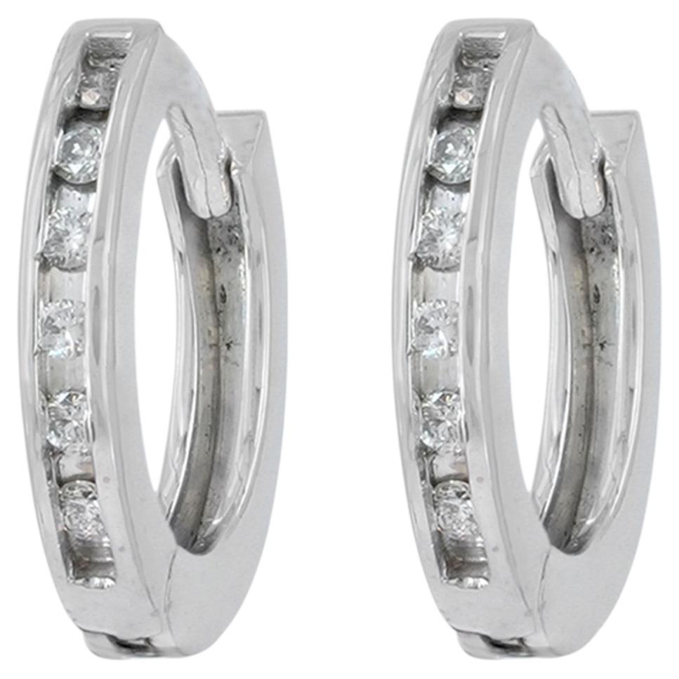 Natural White Diamond Earrings Solid 14k White Gold Jewelry Huggie Hoop Earrings