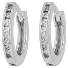 Natural White Diamond Earrings Solid 14k White Gold Jewelry Huggie Hoop Earrings