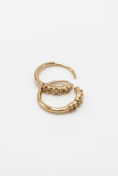 Solid 14K Gold Diamond Open Hoop Ear Hook Earrings White Diamonds