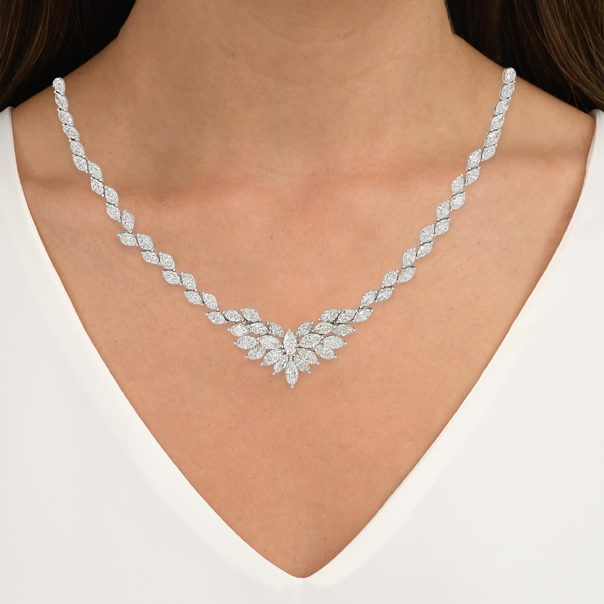 Eternity-Halskette aus 18 Karat Weißgold mit natürlichem weißen Diamanten (Marquiseschliff)