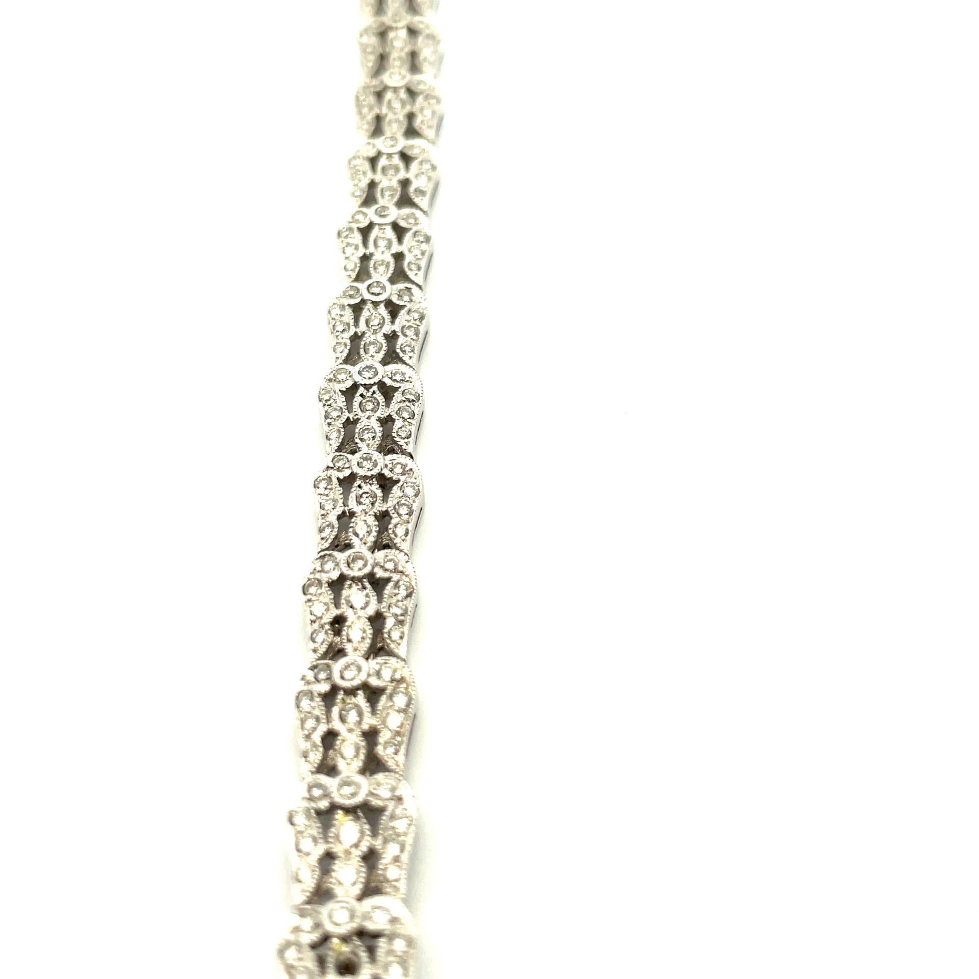 Women's Natural White Diamond Pave Bracelet in 18 Karat White Gold For Sale