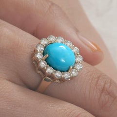 Natural White Diamond Ring Solid 14k Yellow Gold Turquoise Gemstone Gift Ring