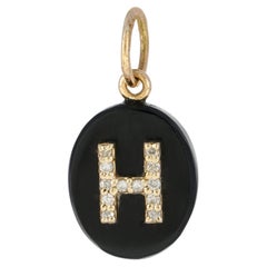Anhänger mit dem Anfangsbuchstaben „H“ aus massivem 14-karätigem Gelbgold mit einem natürlichen weißen Diamanten