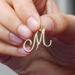 Natural White Diamond Solid 14k Yellow Gold Jewelry M Letter Initial Pendant