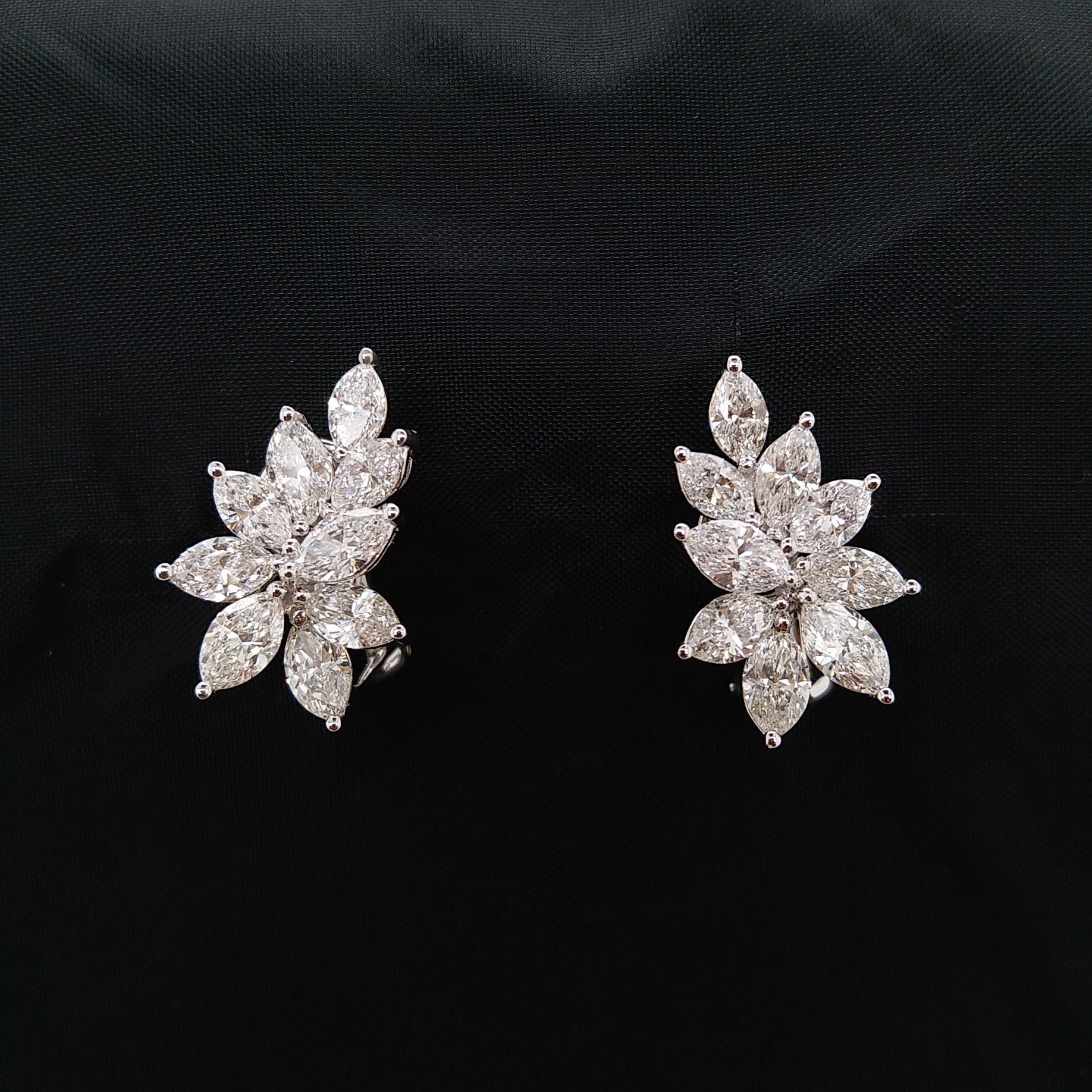 Marquise Cut Natural White Diamonds in 18 Karat White Gold Earrings