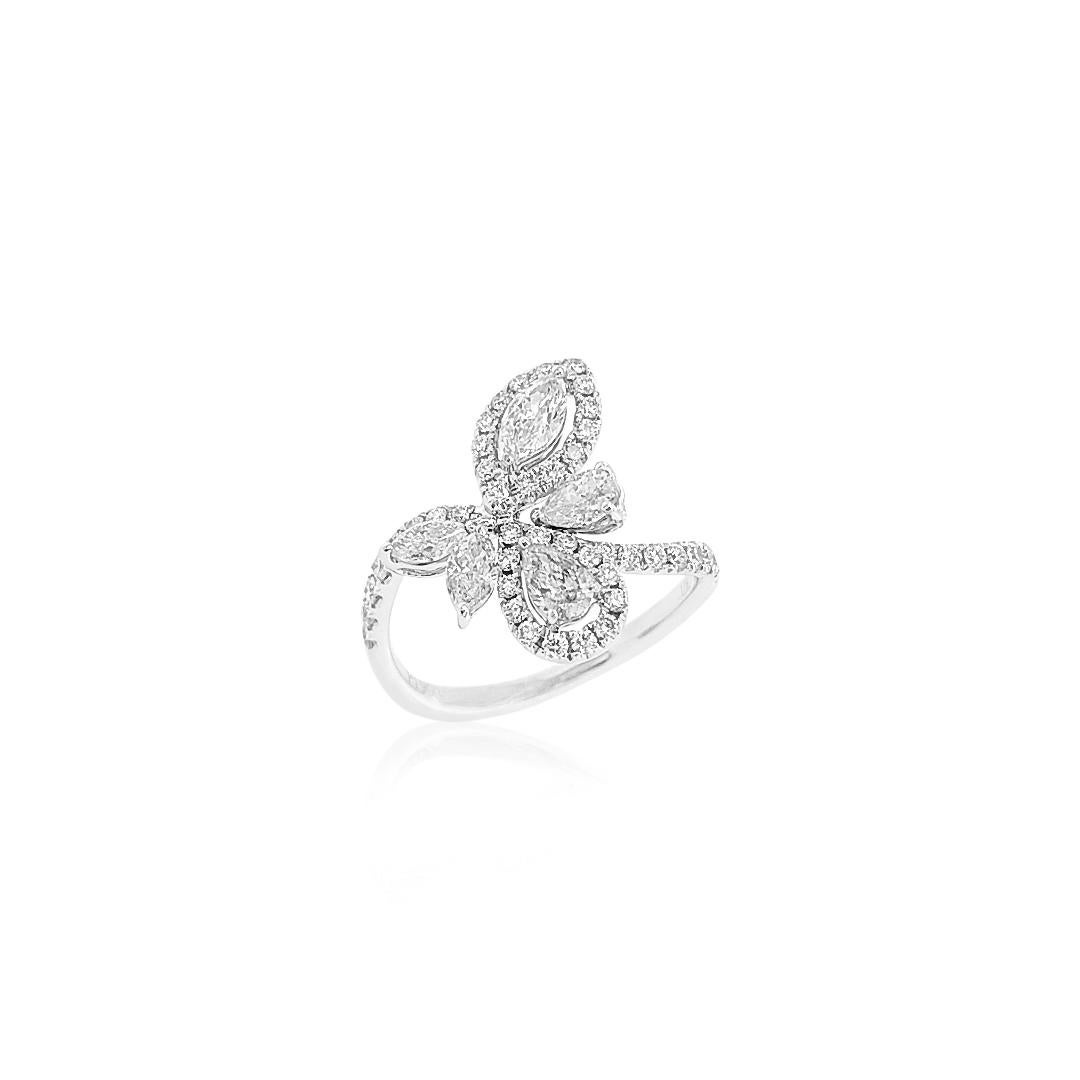 Contemporary Natural White Diamonds Platinum Cocktail Ring For Sale
