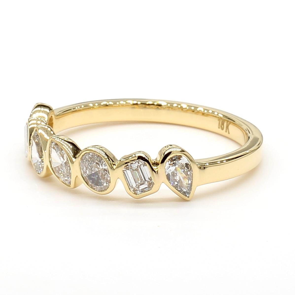 RareGemWorld's beautiful diamond band. Mounted in a beautiful 18K Yellow Gold setting with natural emerald cut white diamonds, natural marquise cut white diamonds, natural pear cut white diamonds, and natural oval cut white diamonds. This band is