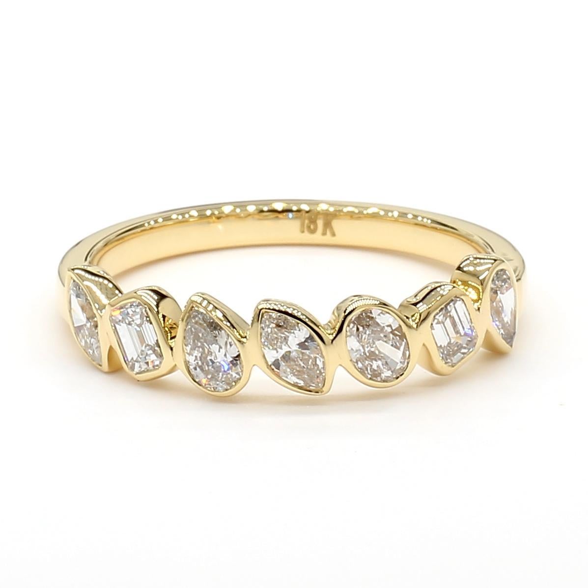 Emerald Cut Natural White Emerald Diamond 0.73 Carat TW Yellow Gold Cocktail Band For Sale
