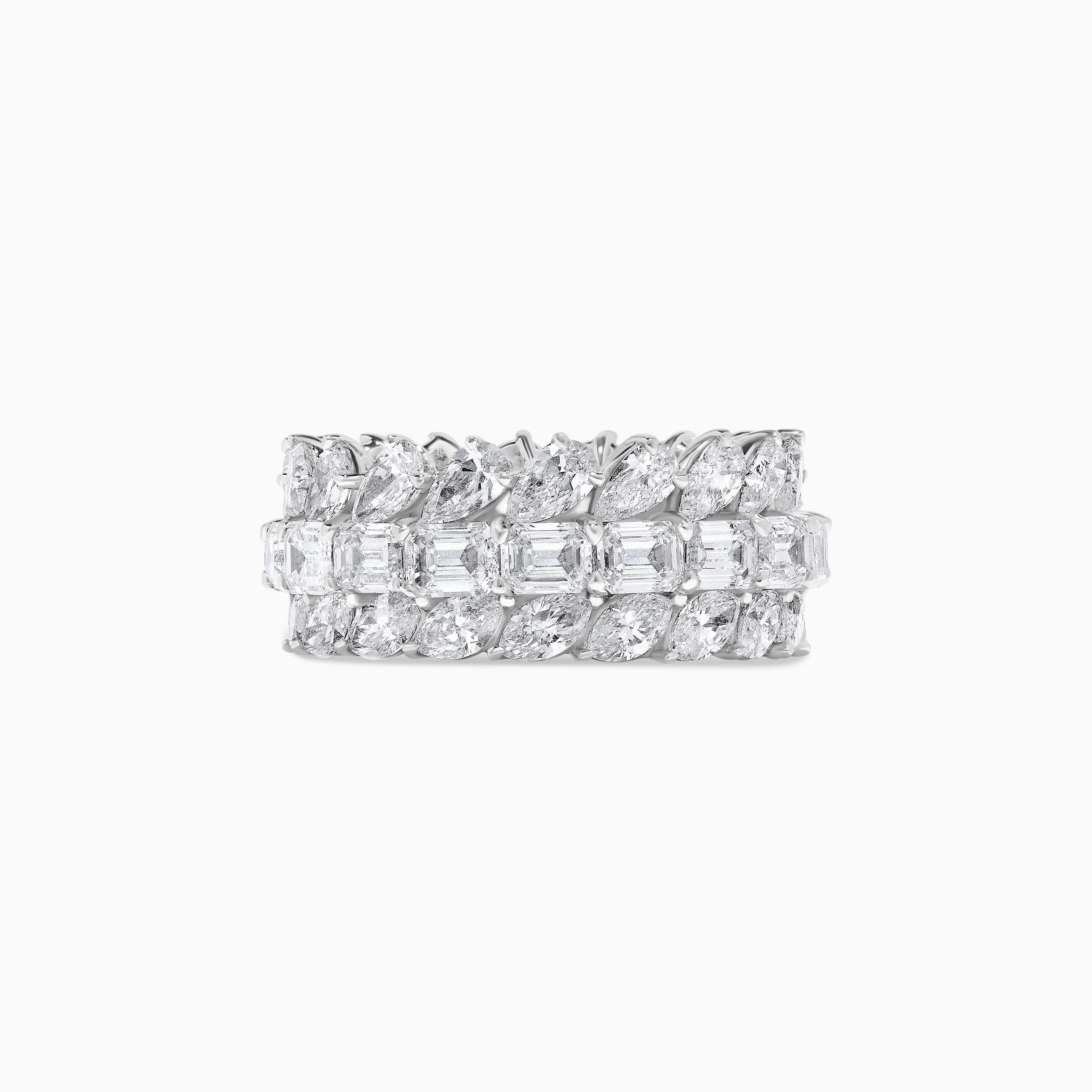 RareGemWorld's classic diamond band. Mounted in a beautiful 18K White Gold setting with natural pear cut white diamonds, natural emerald cut white diamonds, and natural marquise cut white diamonds. This ring is guaranteed to impress and enhance your