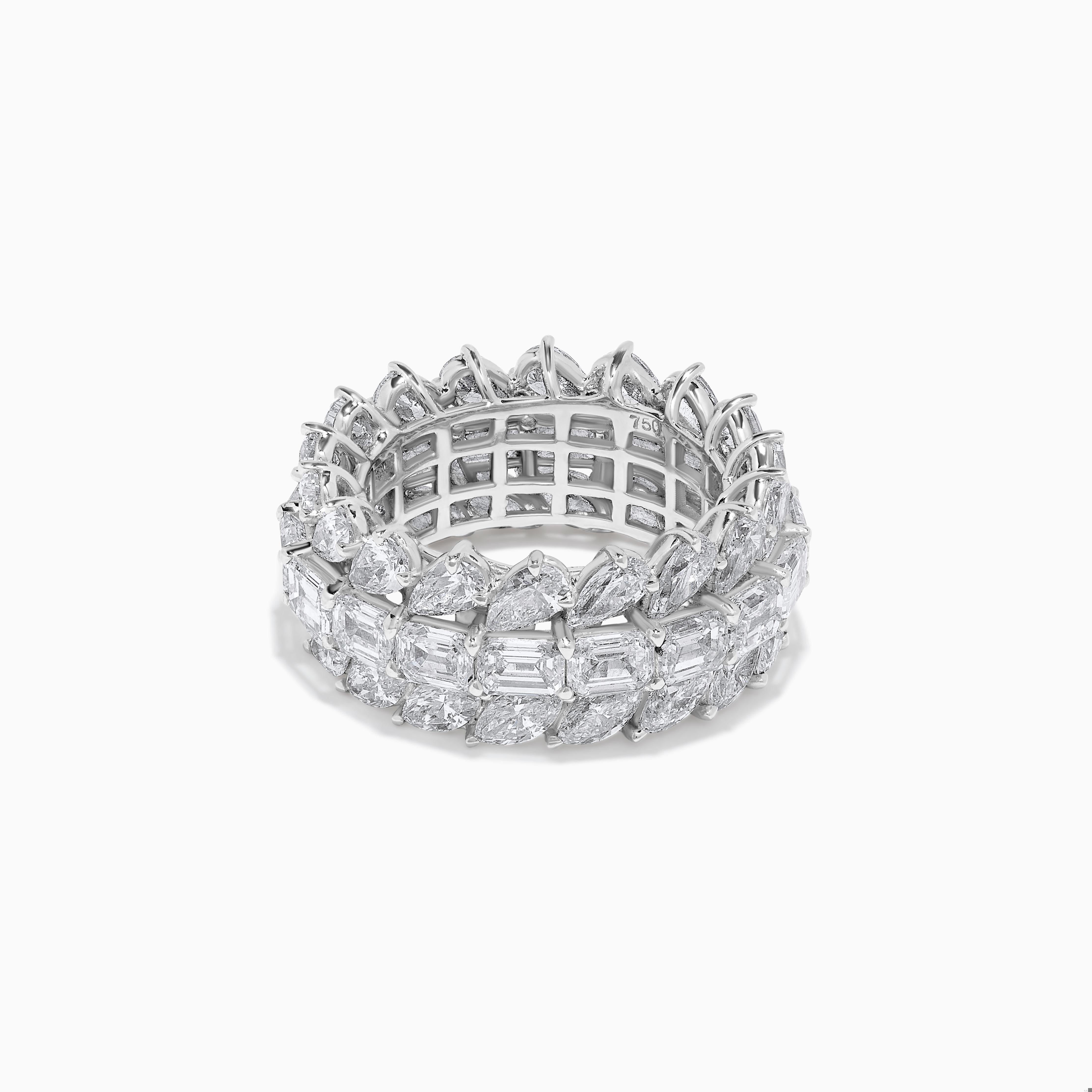 RareGemWorld's beautiful diamond band. Mounted in a beautiful 18K White Gold setting with natural pear cut white diamonds, natural emerald cut white diamonds, and natural marquise cut white diamonds. This ring is guaranteed to impress and enhance