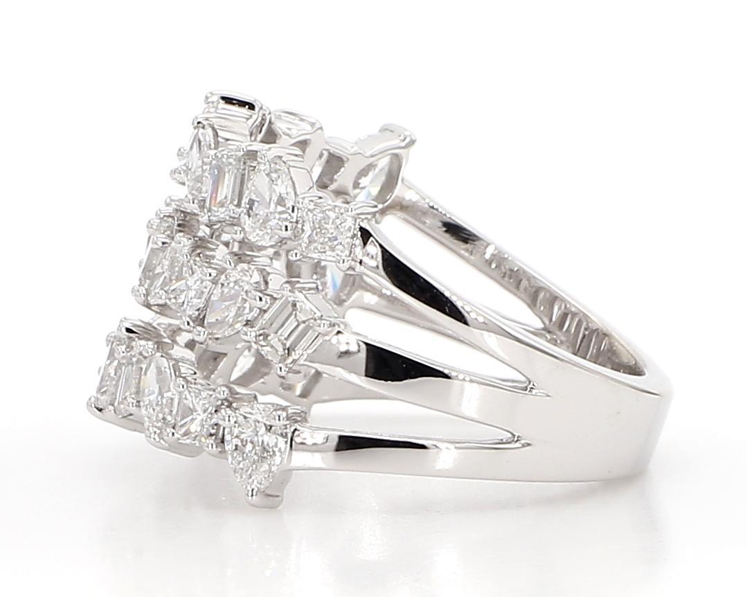 Emerald Cut Natural White Emerald Diamond 2.19 Carat TW White Gold Cocktail Band For Sale