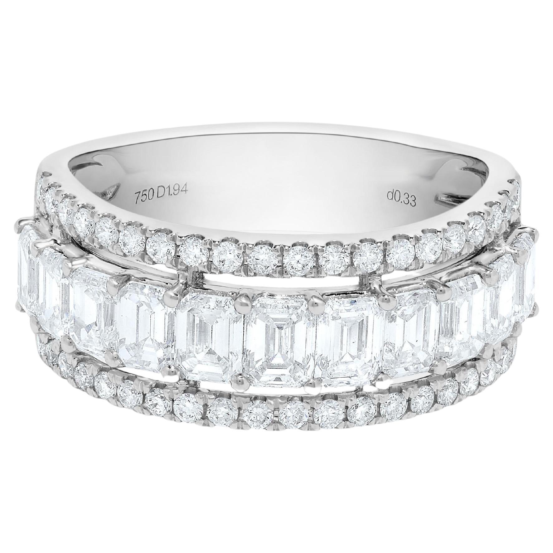 Natural White Emerald Diamond 2.27 Carat TW White Gold Cocktail Ring